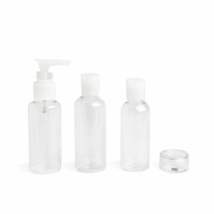 DISTRIBUTEUR DE LIQUIDES POUR LE VOYAGE 4 SUR 1 IDC INSTITUTE TRAVEL TRANSPARENT LOT 4 PIÈCES